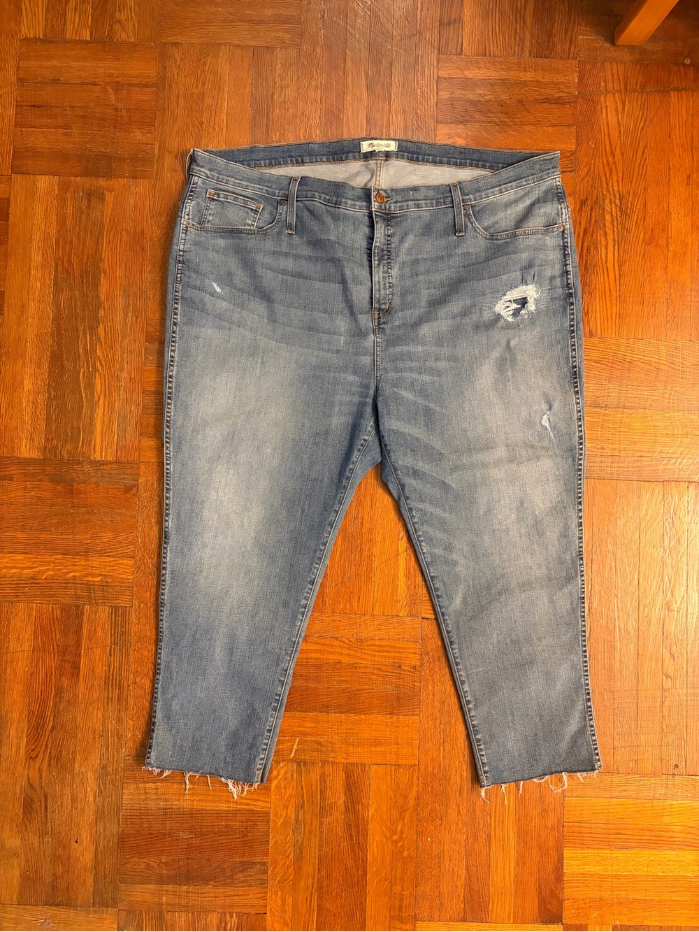 Madewell Washed Blue Distressed Cropped Ankle Jeans